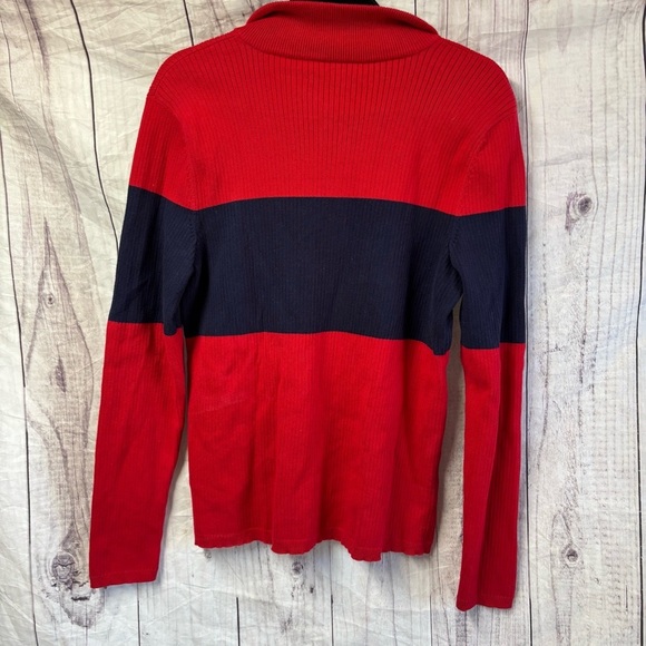 Ralph Lauren Red and Navy Half Zip Sweater XL - Picture 4 of 6
